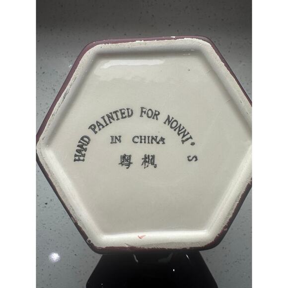 Nonni's Biscotti Ceramic Jar With Purple Top Fruit Motif Hand Painted 9 1/2" - Picture 2 of 2